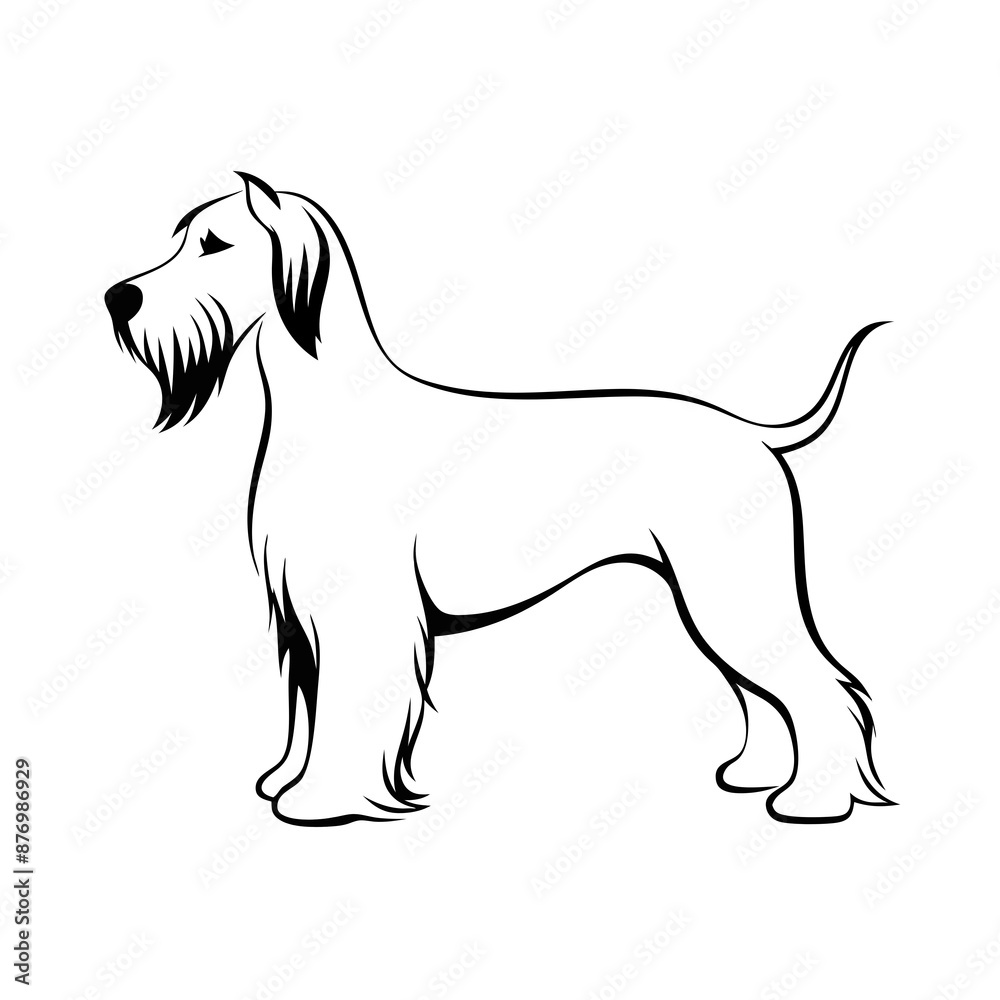 Briard dog line art, standing, side profile, transparent Briard dog line art, standing, side profile, transparent