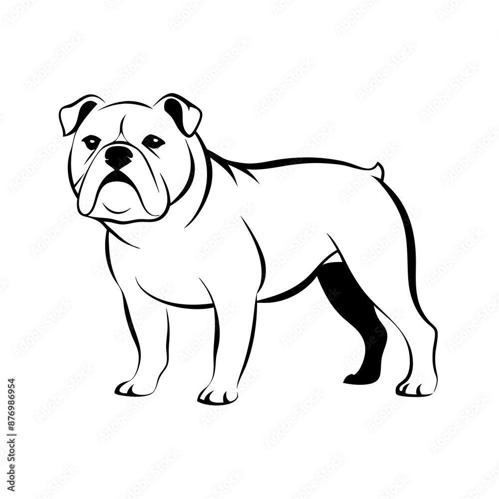 Fototapeta premium Bulldog illustration, standing, line drawing, transparent background