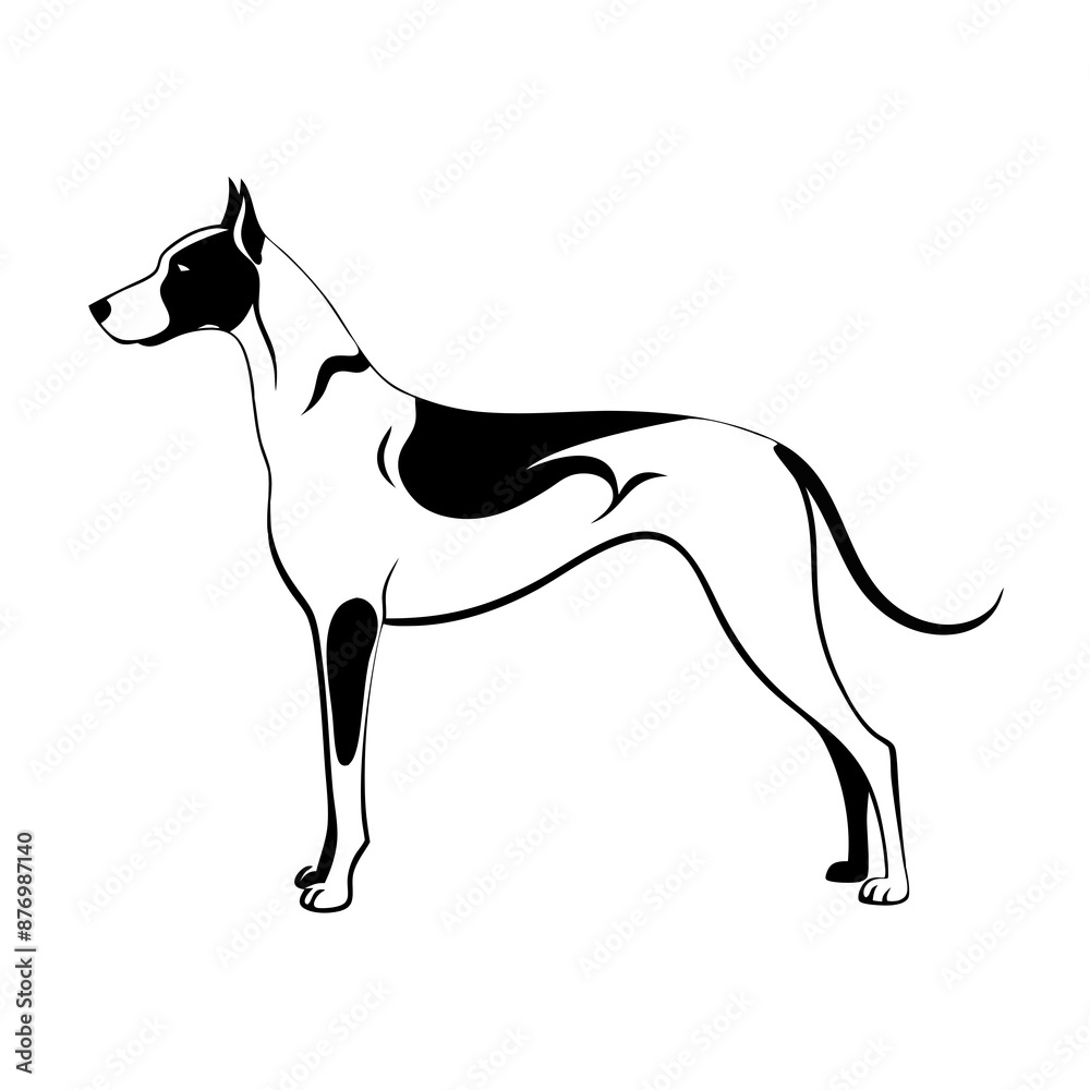 Obraz premium Braque d'auvergne dog black and white line drawing illustration, transparent background