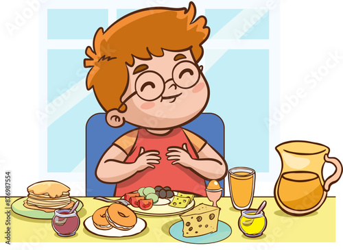 Unhealthy eating, sedentary inactive lifestyle, gluttony problems of overweight kids set vector illustration. Cartoon isolated children with big belly lying on sofa, kids drink and eat fast food