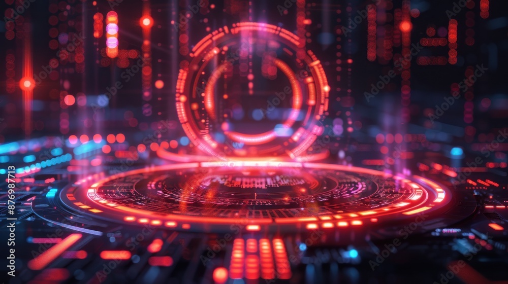 An abstract digital interface with holographic elements, depicting virtual reality and augmented reality concepts. High-tech data visualization in a minimalist style. An abstract digital interface with holographic elements, depicting virtual reality and augmented reality concepts. High-tech data visualization in a minimalist style.