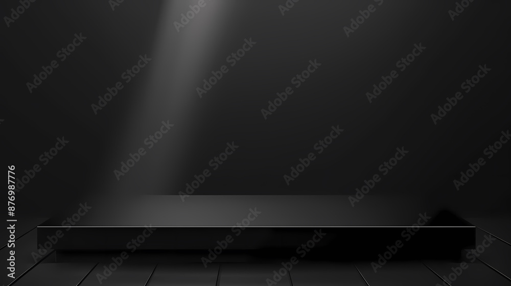 Minimalist black platform under dramatic lighting, perfect for product displays or presentations. Minimalist black platform under dramatic lighting, perfect for product displays or presentations.