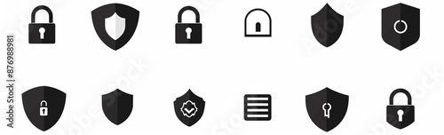 A set of security icons, shield and lock icon vector illustration on a white background.