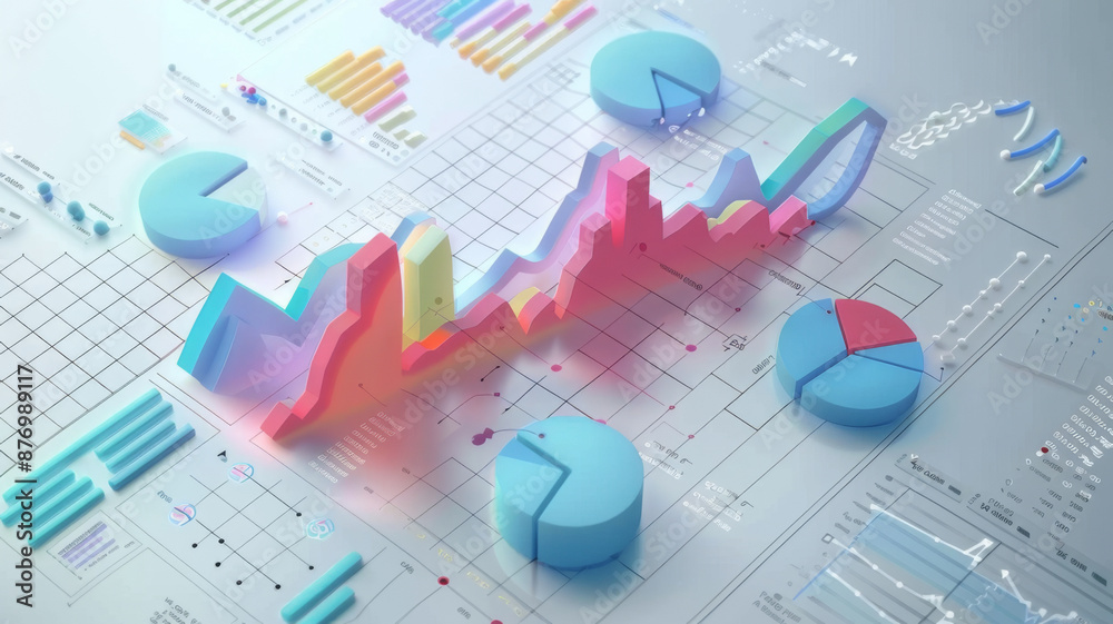 Big data analytics report. Infographic with graph and chart on abstract background Big data analytics report. Infographic with graph and chart on abstract background