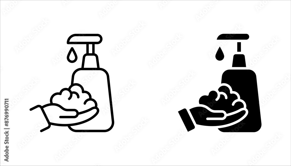 foam Cream on hand line icon set, simple skin cleanser flat design vector pictogram, vector illustration on white background foam Cream on hand line icon set, simple skin cleanser flat design vector pictogram, vector illustration on white background
