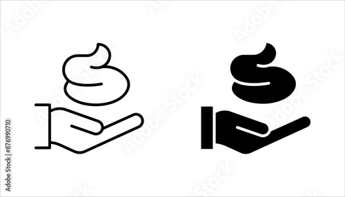 foam Cream on hand line icon set, simple skin cleanser flat design vector pictogram, vector illustration on white background