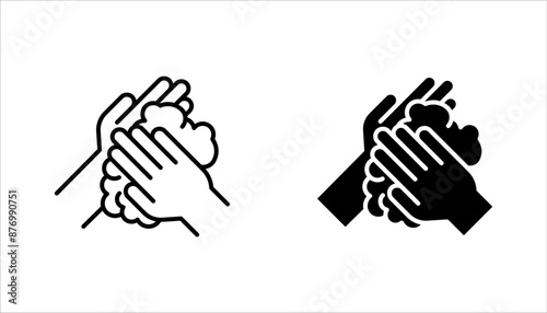 foam Cream on hand line icon set, simple skin cleanser flat design vector pictogram, vector illustration on white background