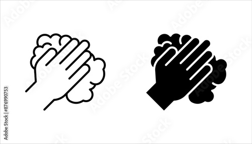 foam Cream on hand line icon set, simple skin cleanser flat design vector pictogram, vector illustration on white background