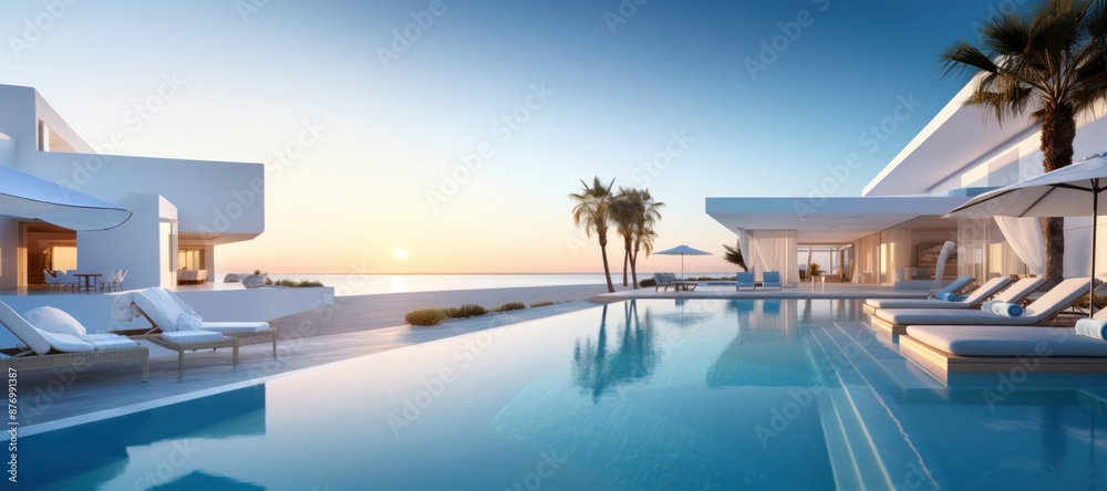 Sea view Luxury resort hotel architecture. Sea view Luxury resort hotel architecture.