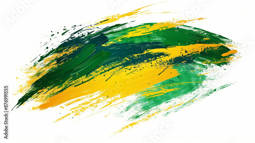 brush paint stroke yellow and green of Brazil flag theme, isolated on white background