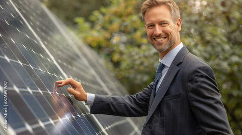 businessman smiling and tou...