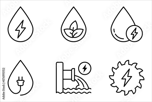 Hydropower energy icon set. High quality vector illustration on white background