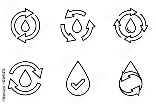 Skin hydration line outline icon set, vector illustration on white background