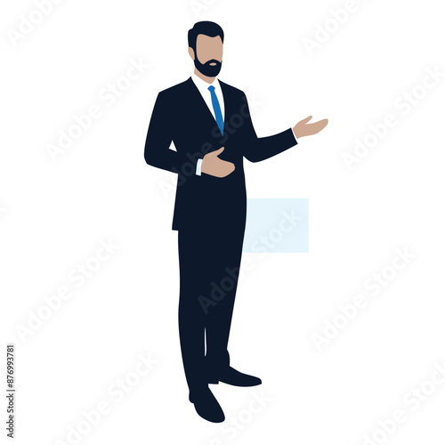 a business man at a presentation. vector black color silhouette 
