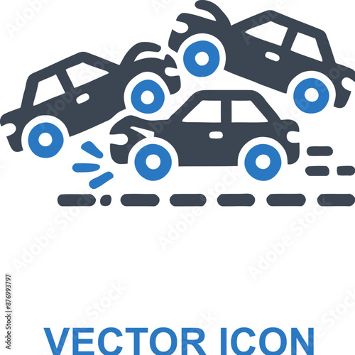 Multiple car collision on road icon