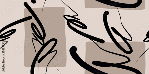 Modern minimal abstract brush shapes pattern. Collage contemporary print. Fashionable template for design
