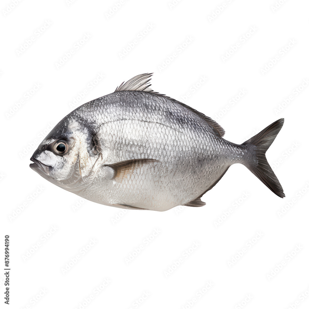 Obraz premium a fresh, silver fish on a white background, perfect for culinary and seafood-themed projects.