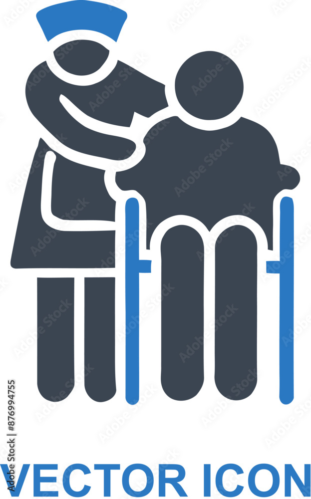 Elderly cared for by nurse icon