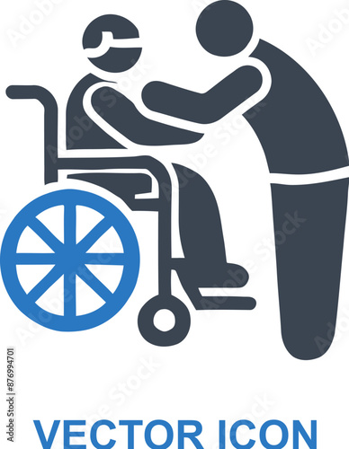 Elderly person in wheelchair assisted icon