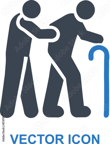 Elderly being assisted while walking icon