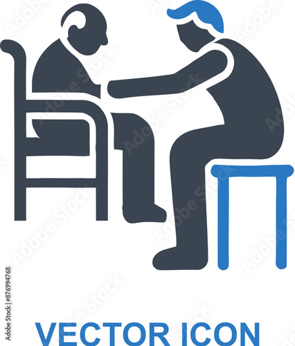 Elderly assisted sitting in chair icon
