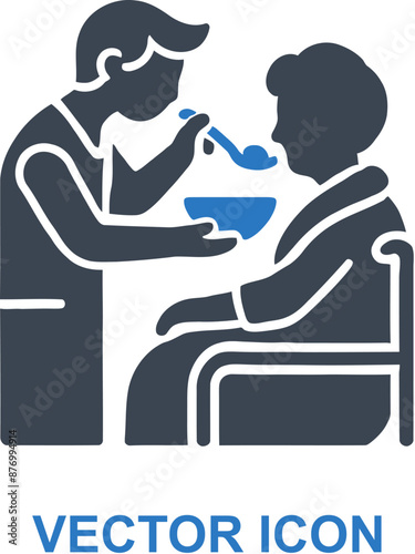Caregiver feeding an elderly person icon