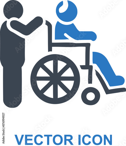 Elderly pushed in a wheelchair icon