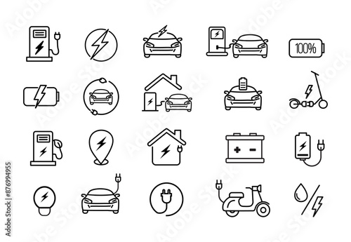 Electric transport icon collection. Duotone color. Vector illustration. Containing charging, car, electric power, eco car, scooter, electric station, charger, electrical service.