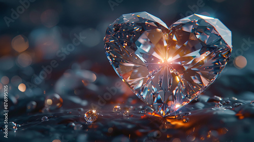 A dazzling, heart-shaped diamond capturing the light from all angles, set against a dark background.