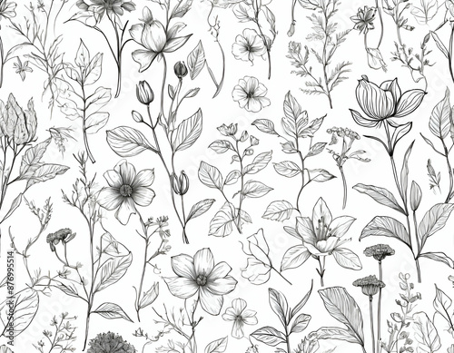 Flowers and plants in black and white