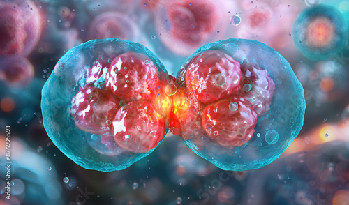 Obraz na plátně Eukaryotic cell division process, stages of mitosis, cell cycle
