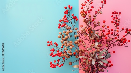 Cerbera odollam seed That is used to decorate the beautiful Christmas tree isolated on pink and blue background photo