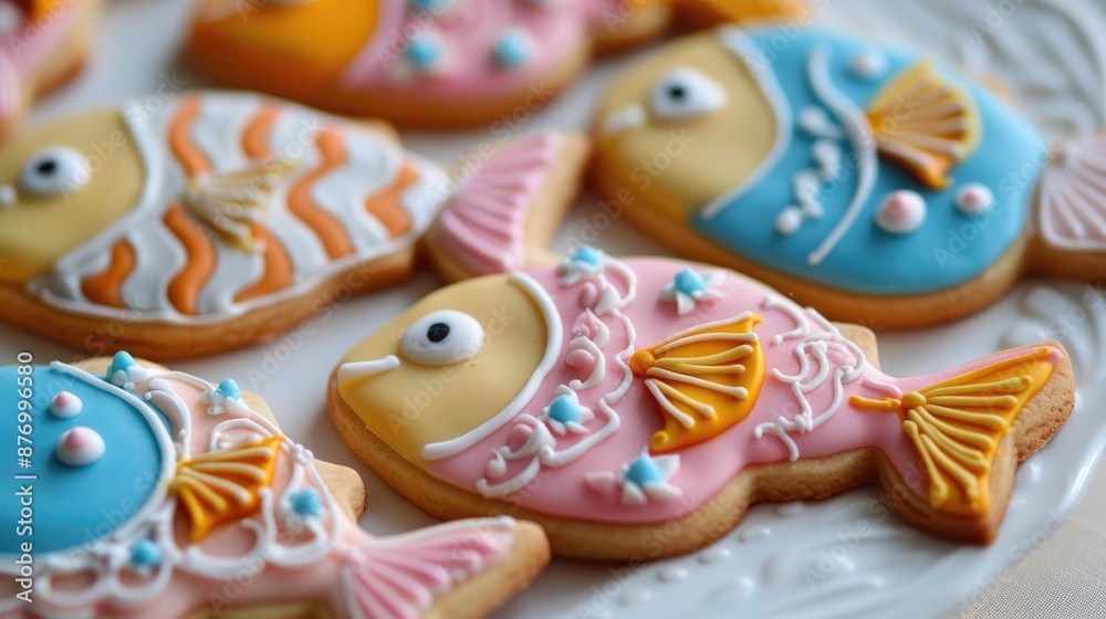 Fish shaped sugar cookies with icing decorations Fish shaped sugar cookies with icing decorations