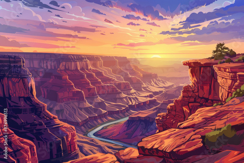Landscape at the sunset of The Grand Canyon and Colorado River, United States