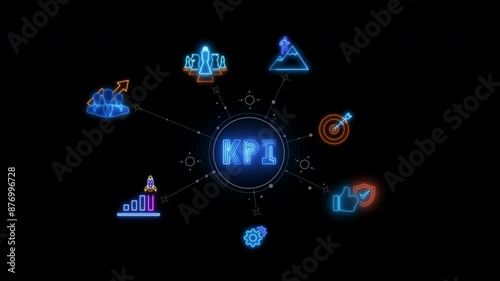 Wallpaper Mural KPI Business analytics. Data analytics report. Key Performance Indicators on information dashboard for business strategy and business intelligence. Glowing neon line of KPI icons concept. Torontodigital.ca