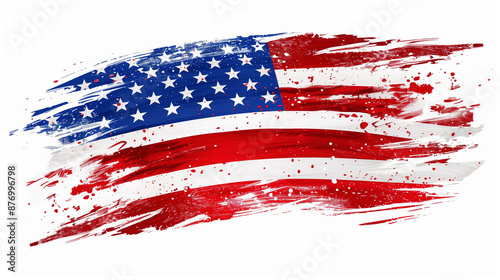 brush paint stroke of USA flag theme, isolated on white background