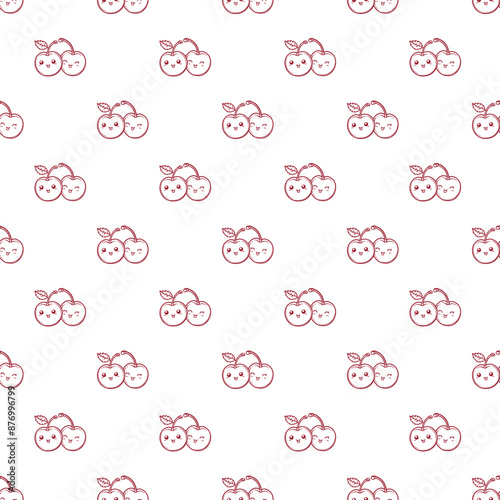 happy kawaii cherries seamless vector illustration