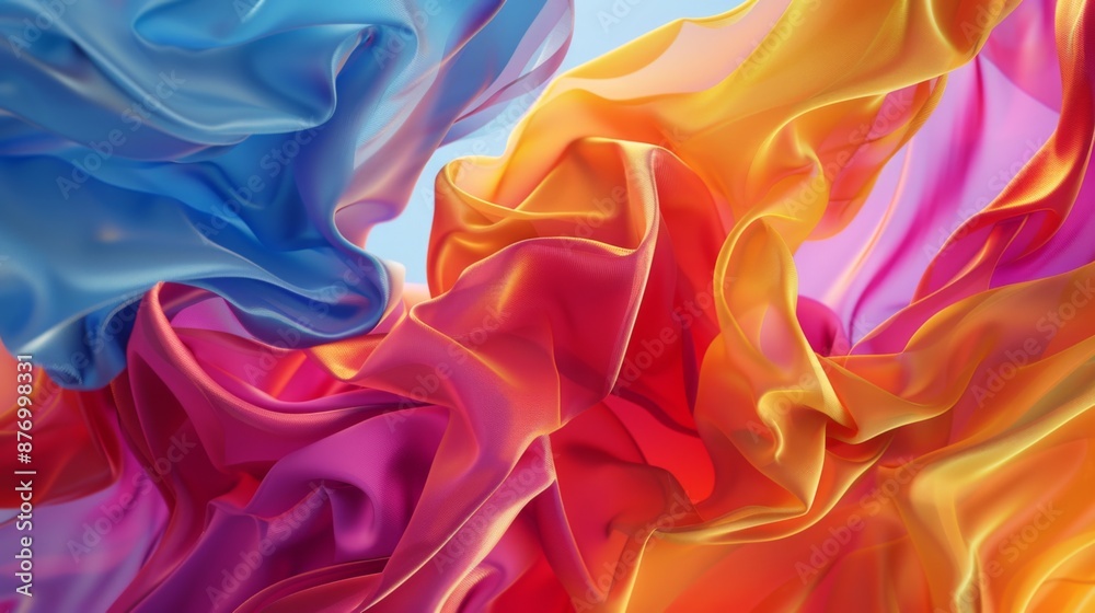 Obraz premium Brightly colored pieces of flowing fabric in vibrant hues blend together in a beautiful display, illustrating the energy and movement captured in this artistic image.