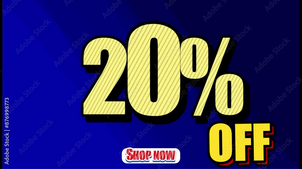 20% OFF SHOP NOW - Seamless looping Swing banner text promotion animation effect with a navy blue background texture. 20% OFF SHOP NOW - Seamless looping Swing banner text promotion animation effect with a navy blue background texture.