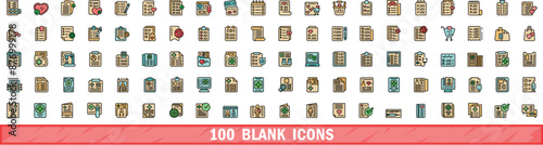 100 blank icons set. Color line set of blank vector icons thin line color flat on white