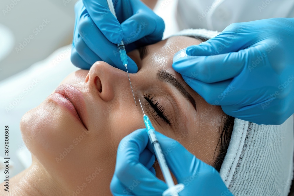 Fight against wrinkles, visit beauty doctor, anti-aging concept - Close up of woman gets beauty facial botox Fight against wrinkles, visit beauty doctor, anti-aging concept - Close up of woman gets beauty facial botox