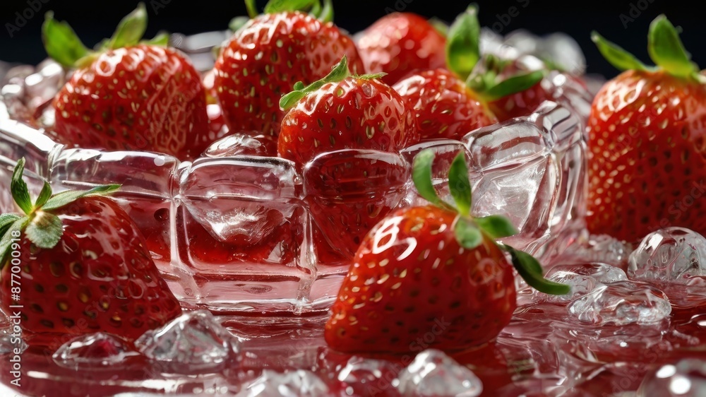 Strawberries in a glass bowl with ice Strawberries in a glass bowl with ice