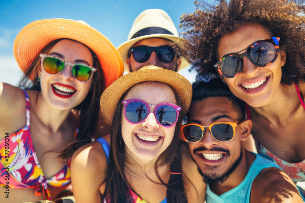 Group of joyful friends taking a selfie on a sunny day. Group of joyful friends taking a selfie on a sunny day.