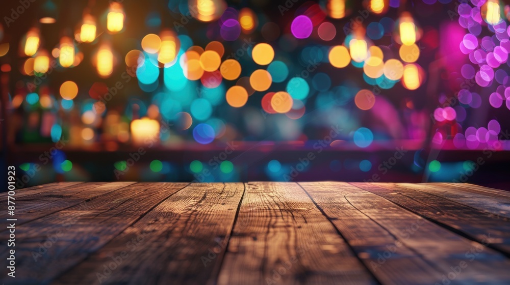 Wooden Table with Bokeh Lights Wooden Table with Bokeh Lights