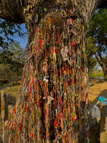 The killing tree, dedicated to those killed during the Khmer Rouge conflict at Choueng Ek, Phnom Pehn, Cambodia, Indochina, Southeast Asia, Asia photo