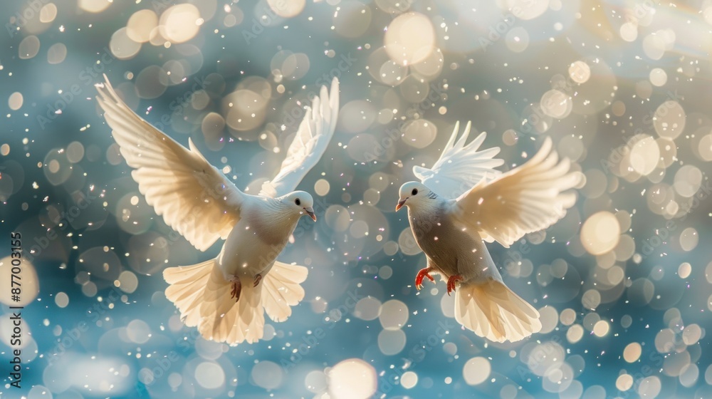Two White Doves in Flight Two White Doves in Flight