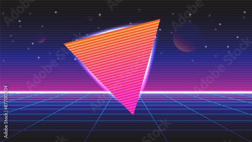 Retro background futuristic landscape 1980s style. Digital retro landscape cyber surface. 80s party background.	