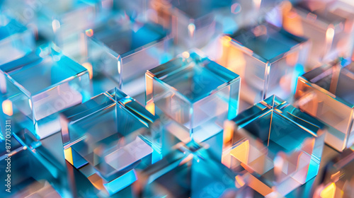 Geometric cubes intersecting with gentle gradients, evoking a sense of balance.