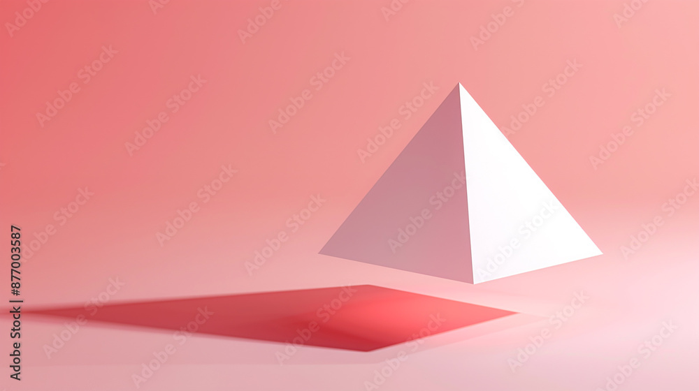 Minimal 3D render of a floating pyramid with shadow on a solid pastel pink background Minimal 3D render of a floating pyramid with shadow on a solid pastel pink background