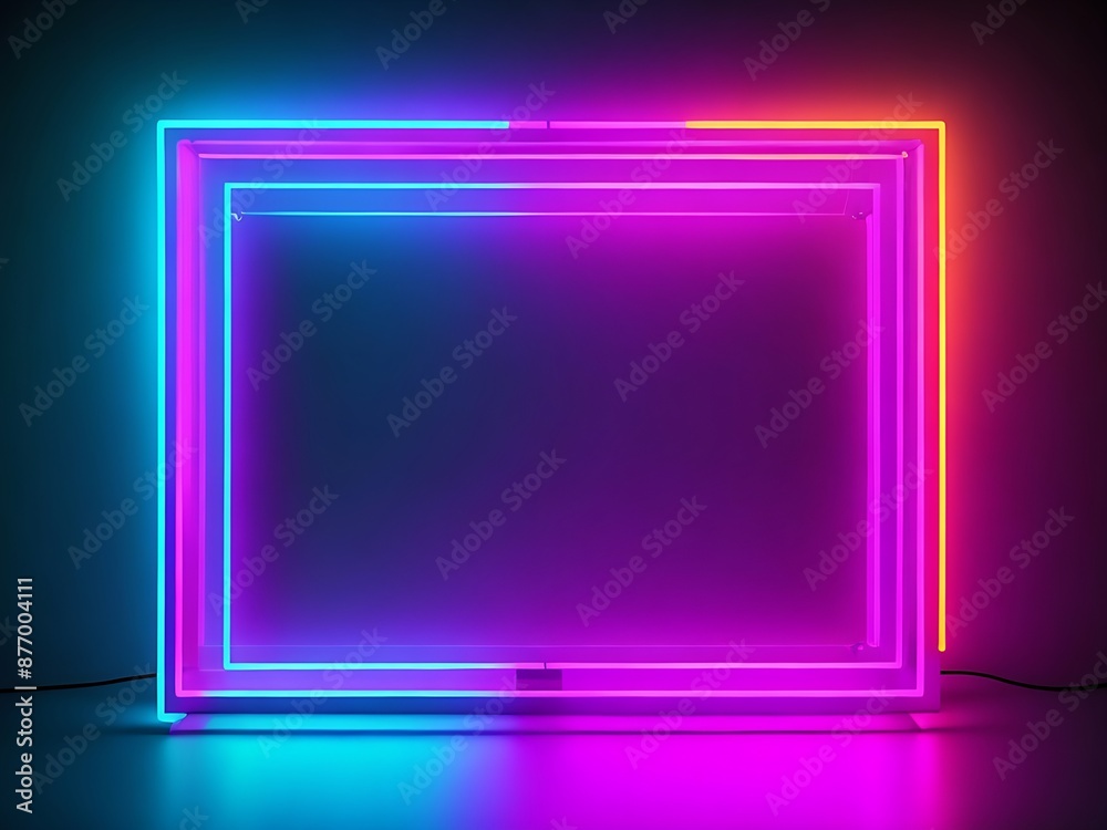 Background Rectangle neon lights frame, neon frame for text or photo Background Rectangle neon lights frame, neon frame for text or photo